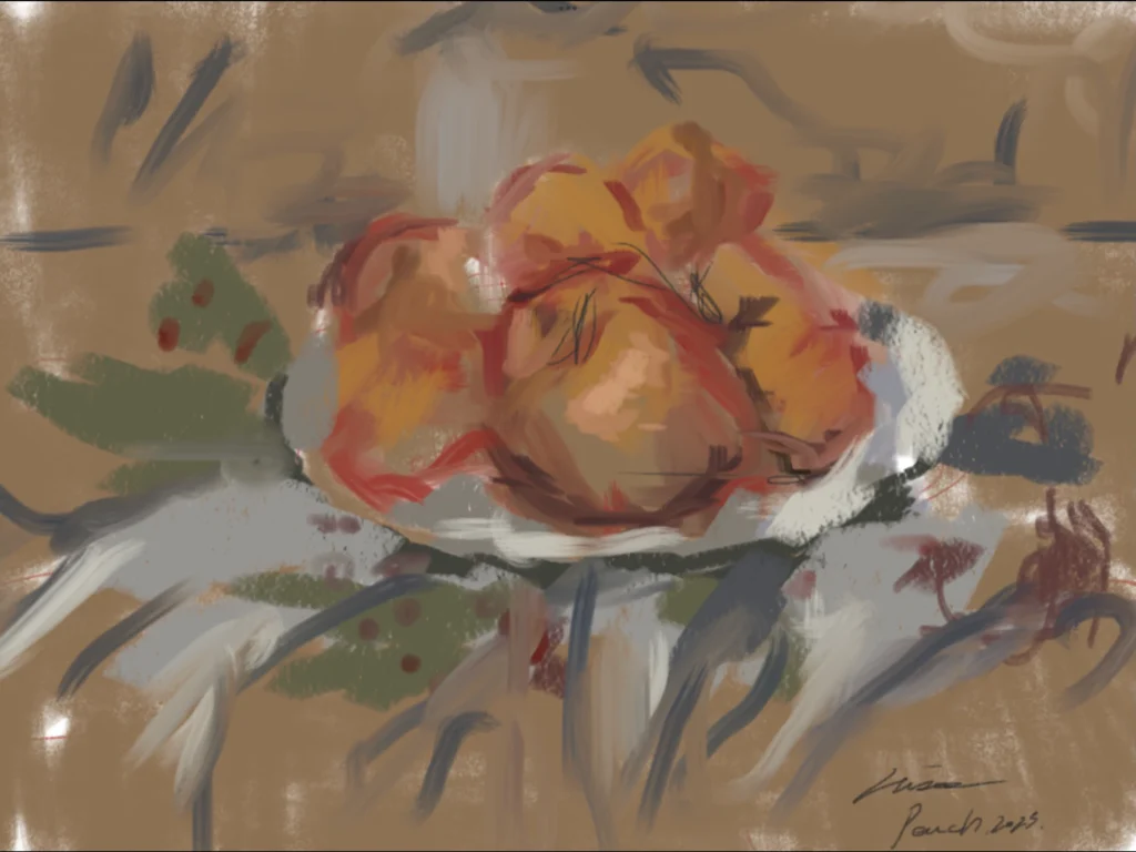 デジタルで描いた桃の絵（オンライン絵画教室用）