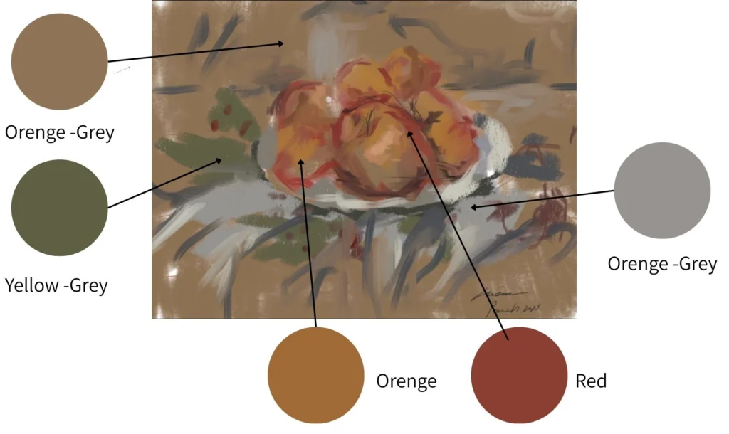 デジタルで描いた桃の絵（オンライン絵画教室用）