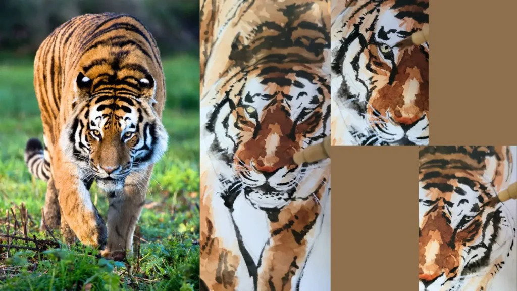 水彩で描いた虎