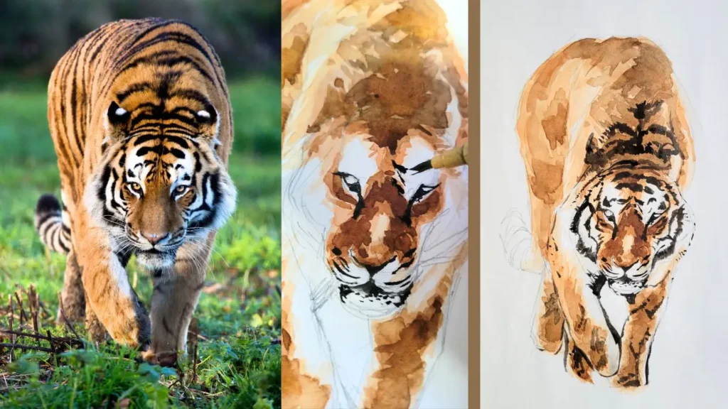 水彩で描いた虎