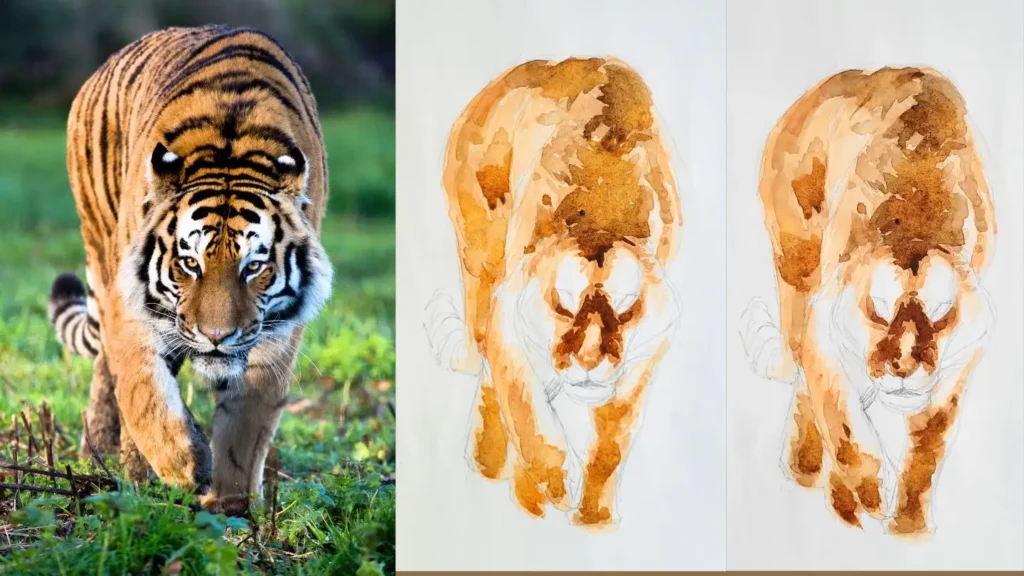 水彩で描いた虎