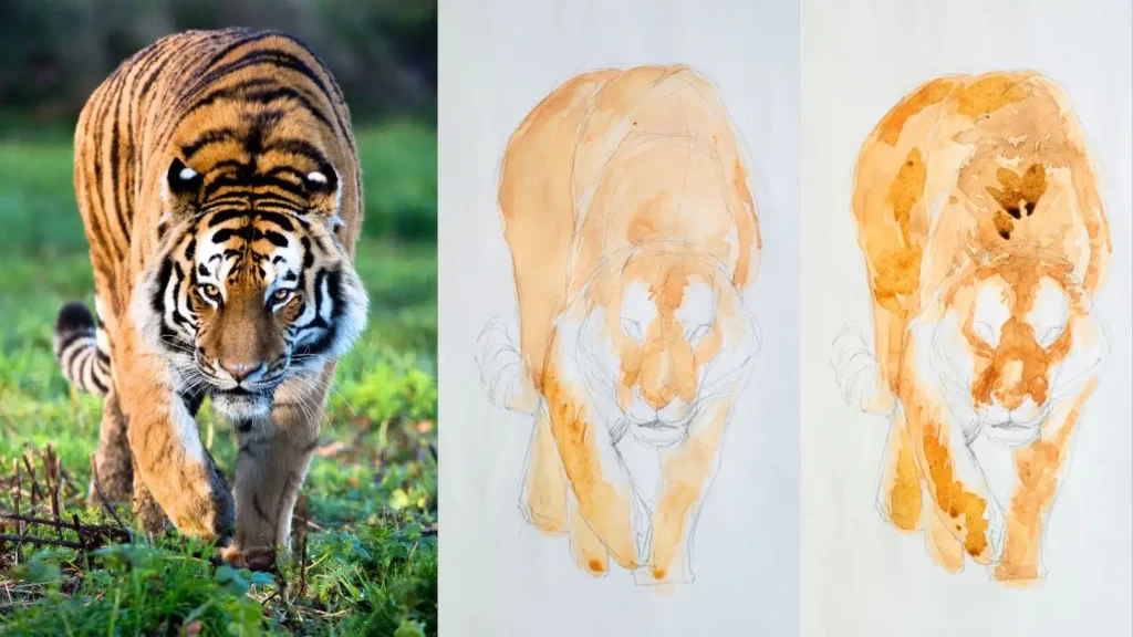 水彩で描いた虎