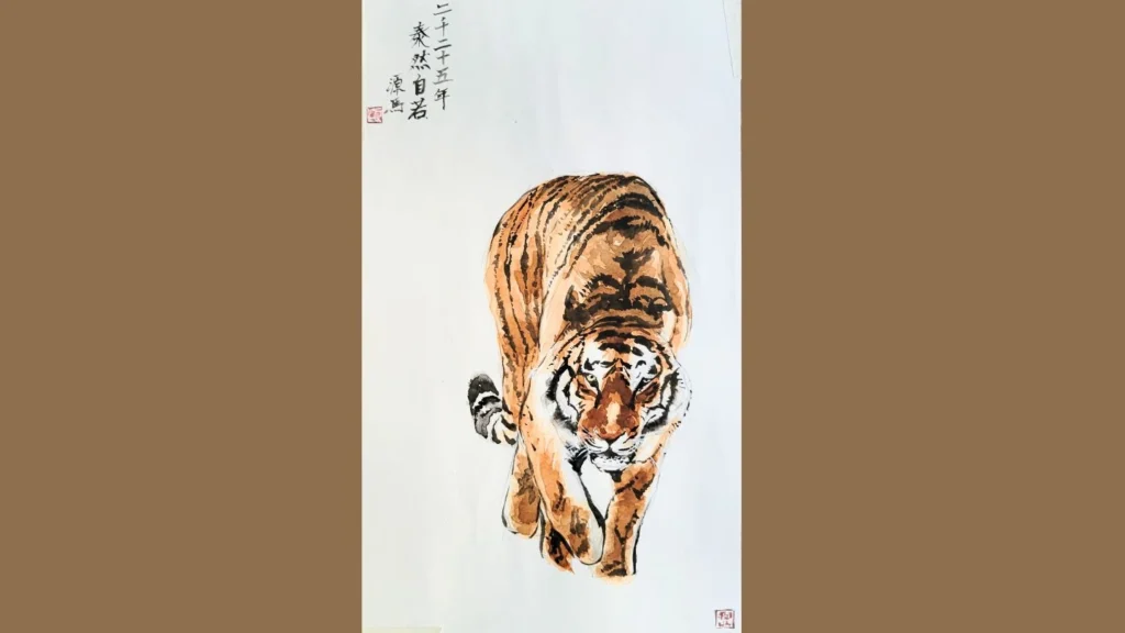 オンライ絵画教室用に水彩で描いた虎