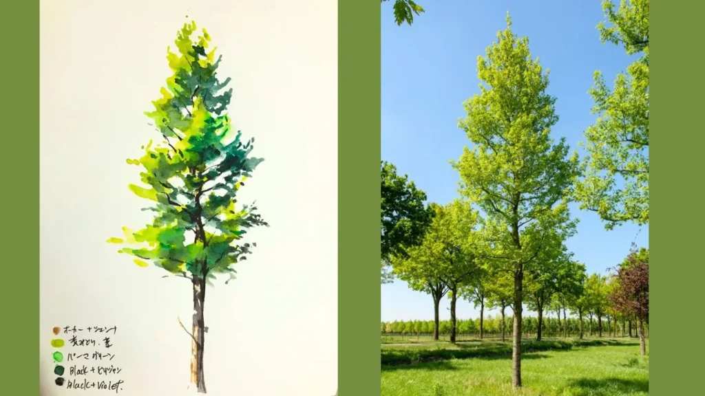 水彩で描いた木