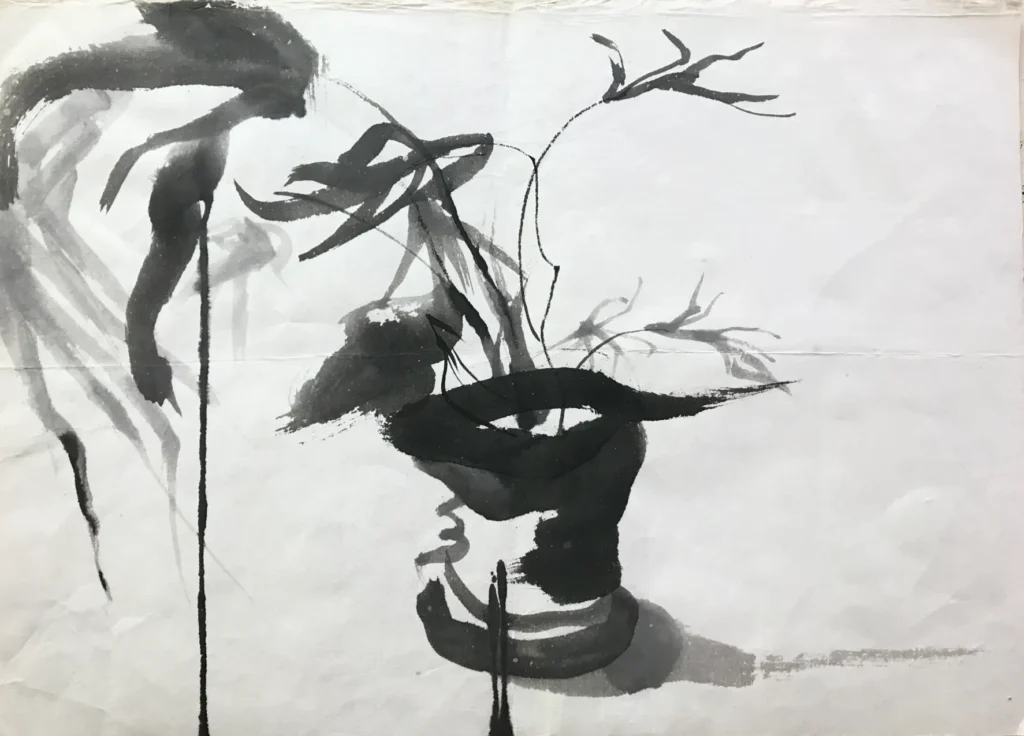 隅で描いた花のドローイング