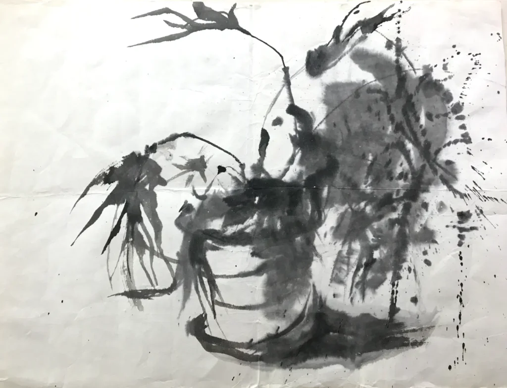 隅で描いた花のドローイング