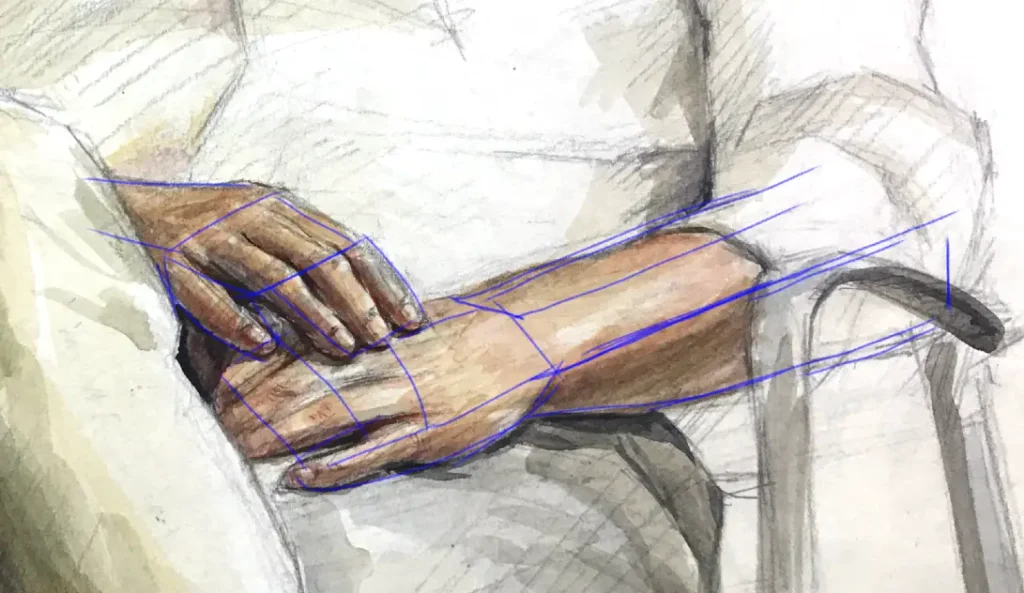 水彩で描いた手