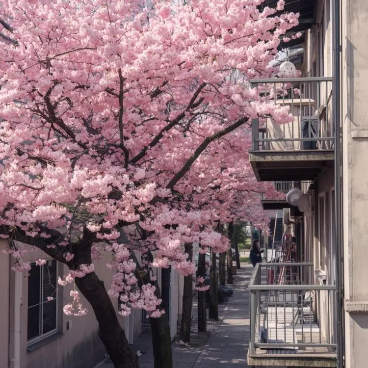 桜の木のある東京の画家のアパート