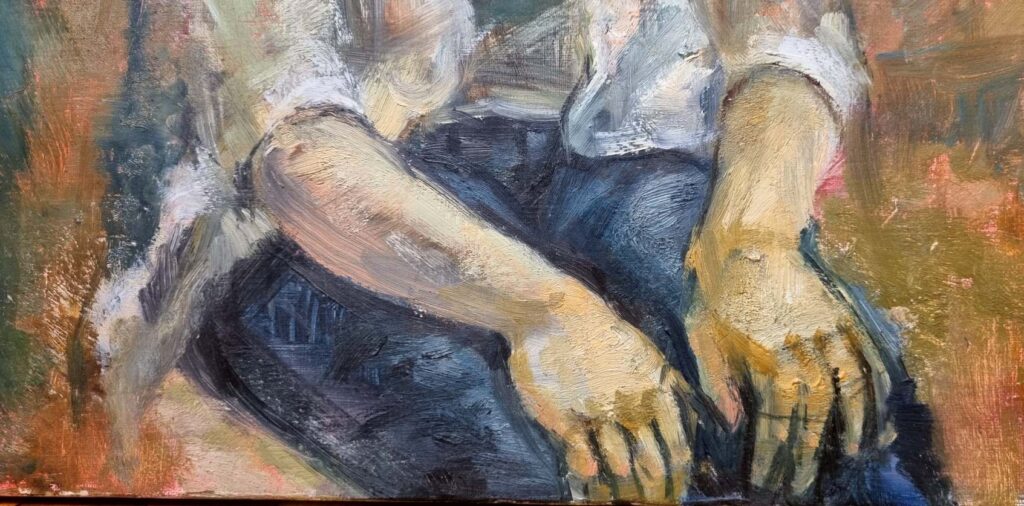 油絵で描いた人物画の手