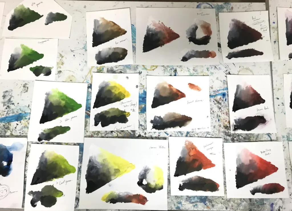 黄色。赤、緑の混色表