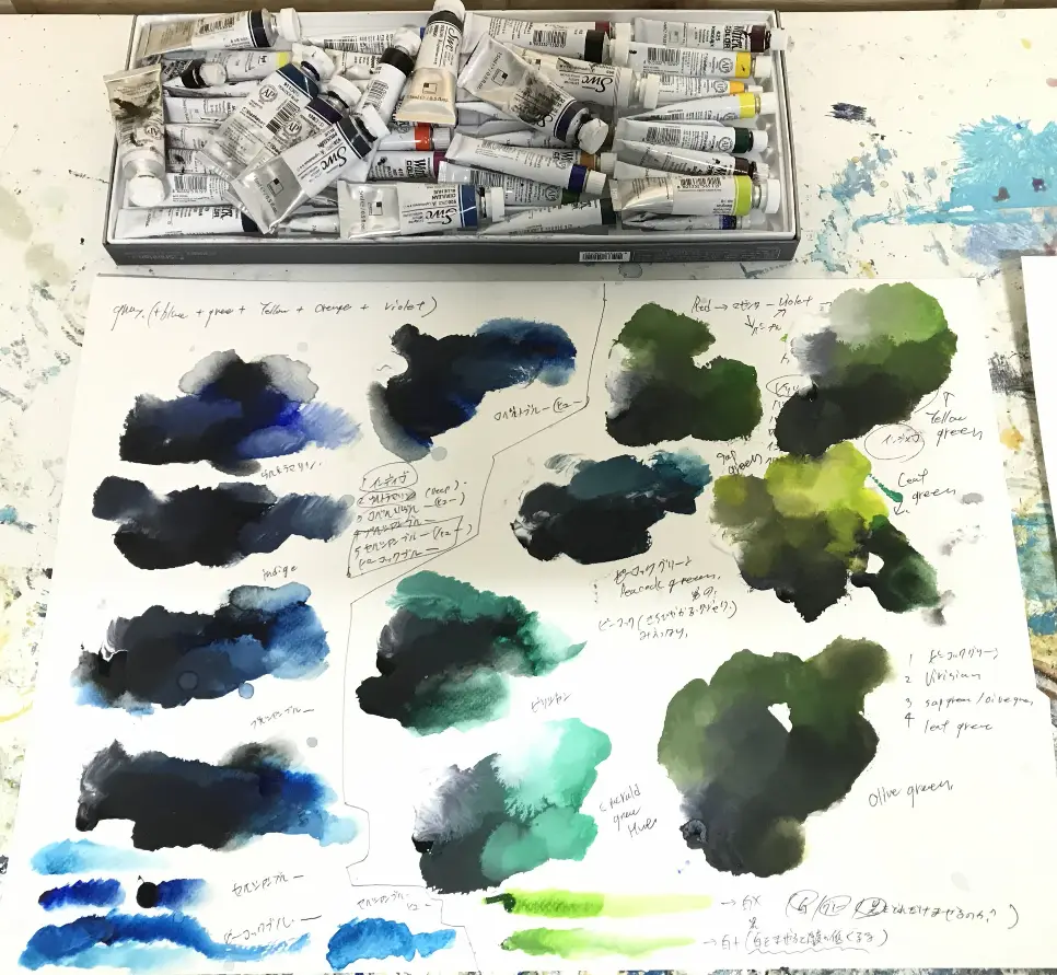 緑・青・黄緑系の混色表