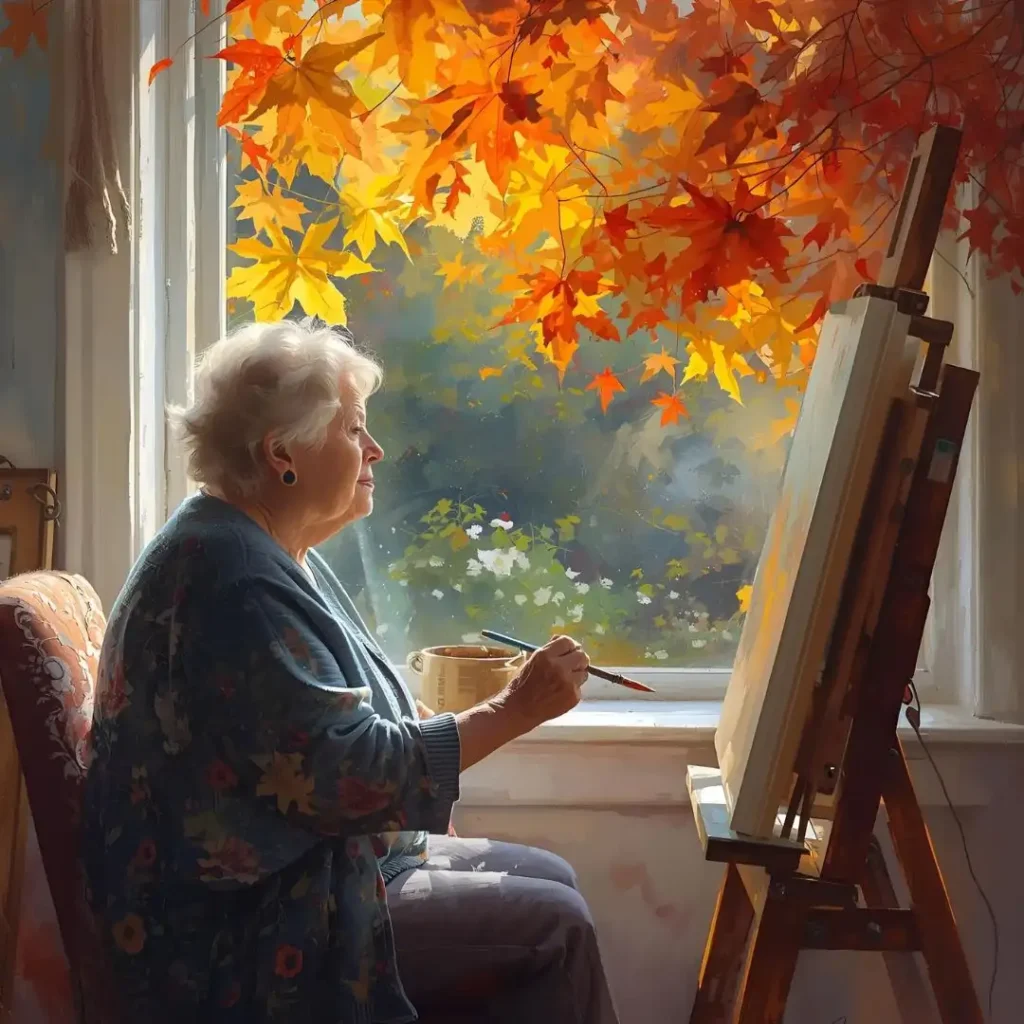 絵画に浸るシニアの女性