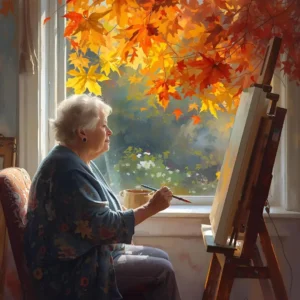 絵画に浸るシニアの女性