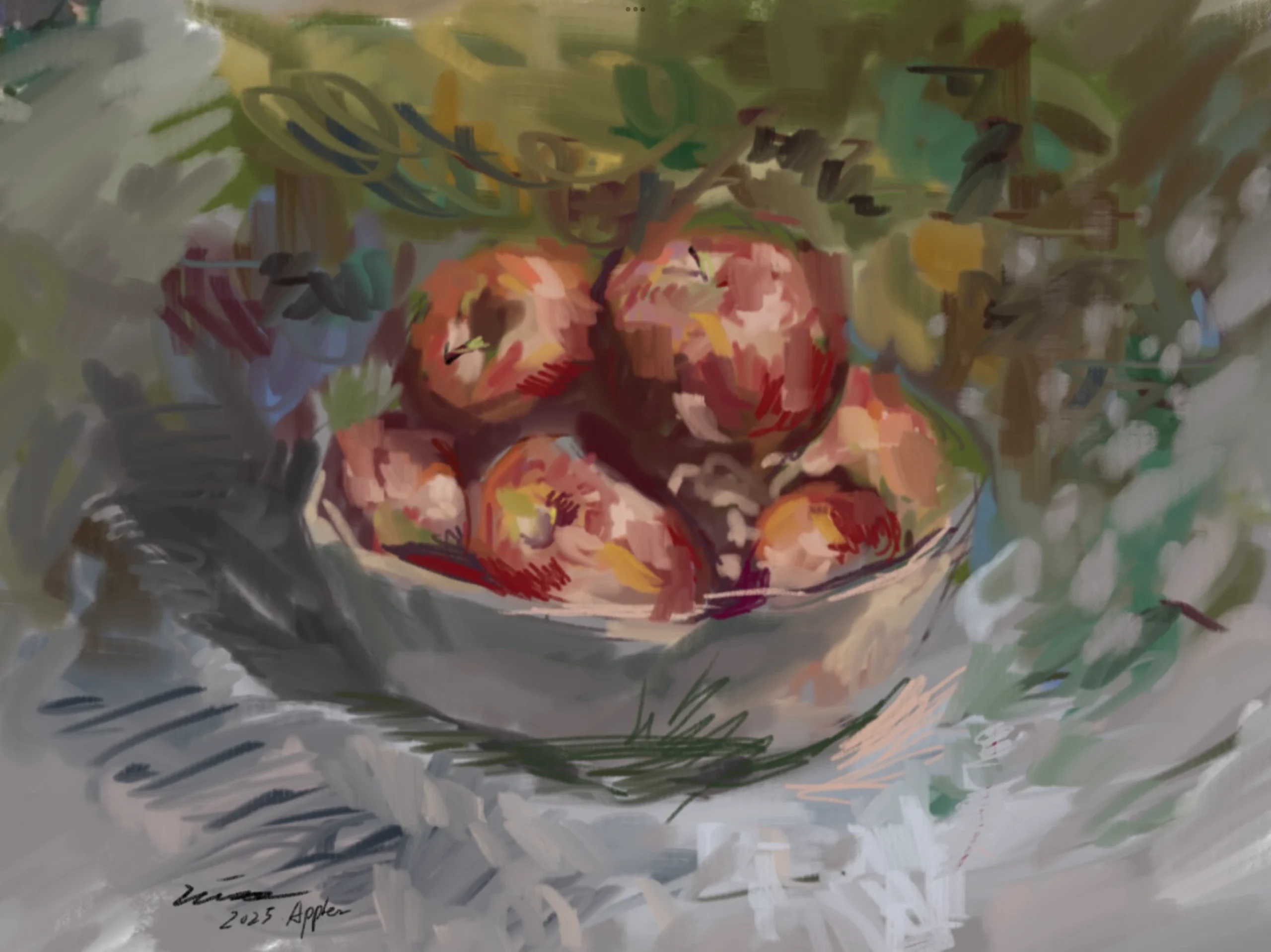 デジタルで描いたリンゴの絵（オンライン絵画教室用）