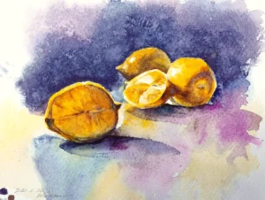 オンライン絵画教室用に水彩で描いたレモン