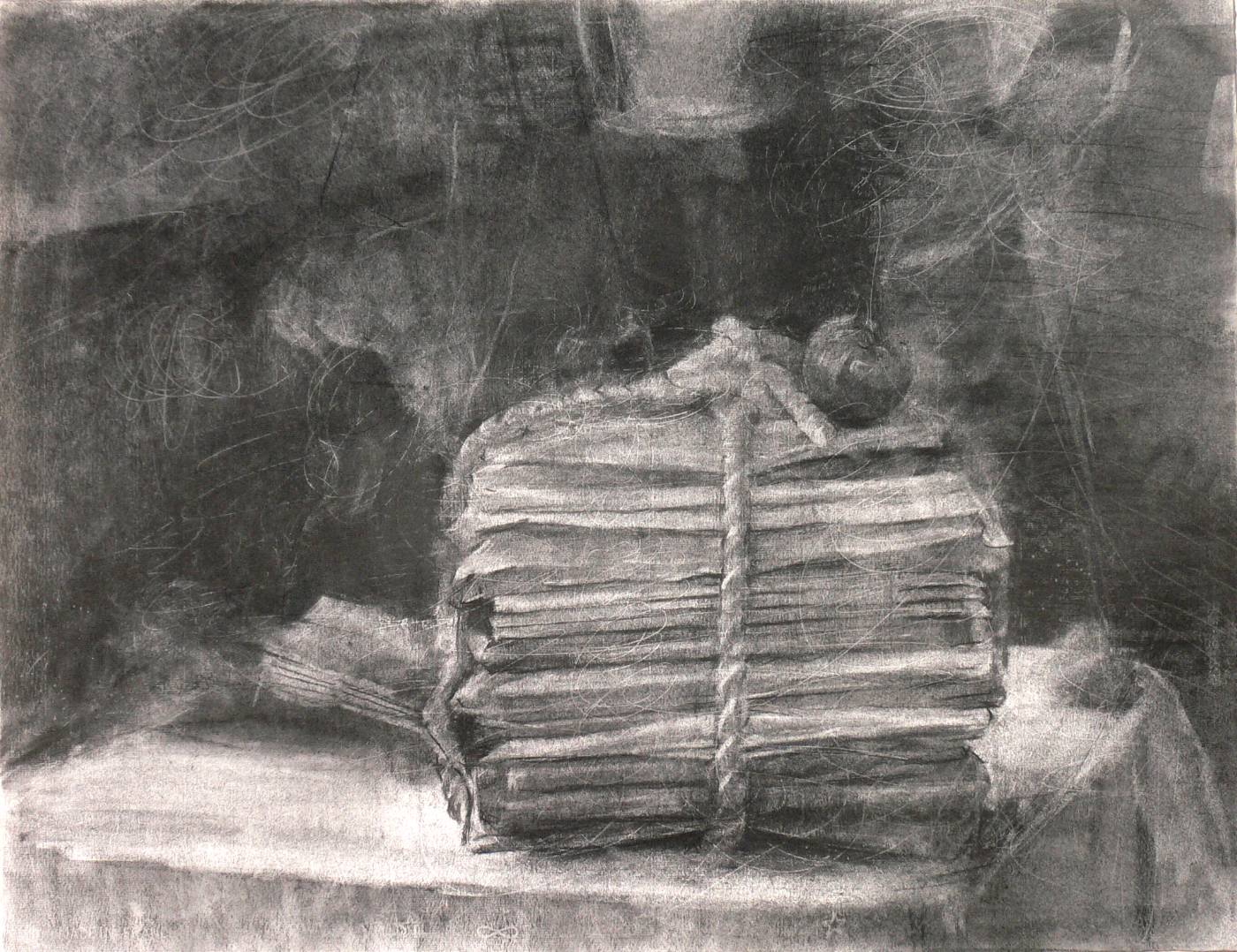 木炭デッサンで描いた静物画