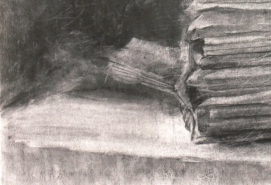 木炭デッサンで描いた静物画