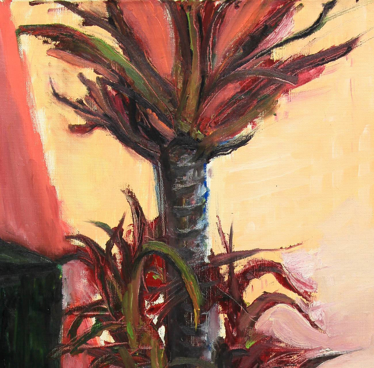 観葉植物のある油絵で描いた静物画