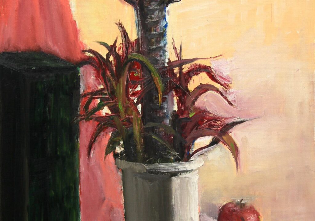植物のある油絵で描いた静物画