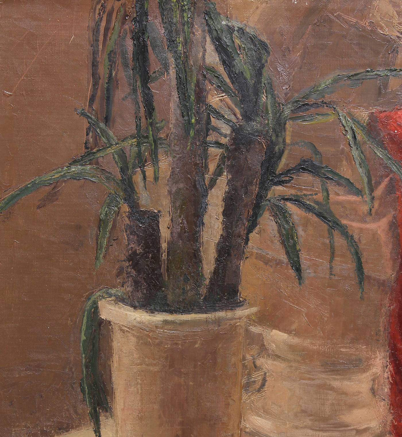 観葉植物のある油絵で描いた静物画