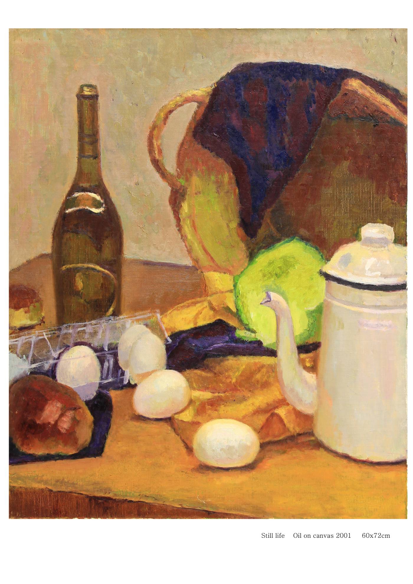油絵で描いた卵のある静物画