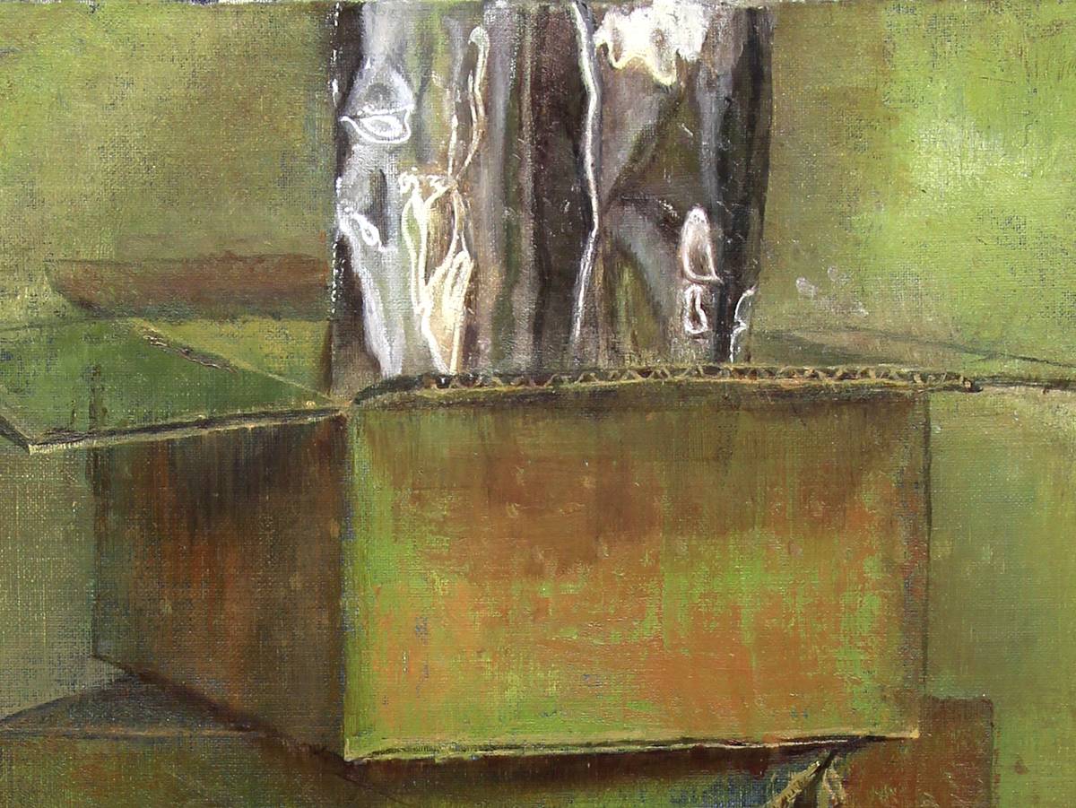 アルミホイルと段ボールのある静物画/Still life　painting with aluminum foil, cardboard