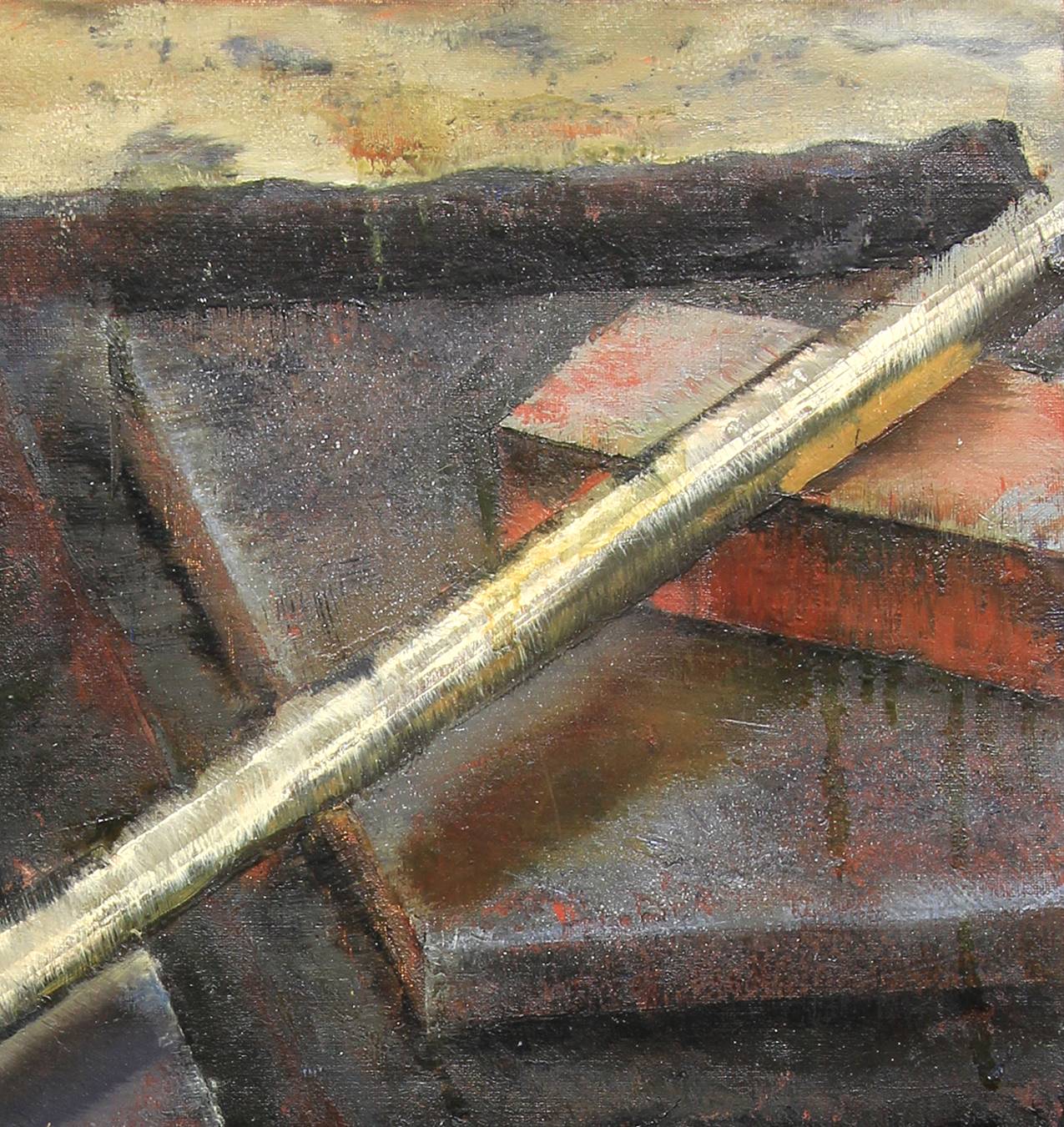 金属と煉瓦を描いた油絵/An oil painting depicting metal and brick