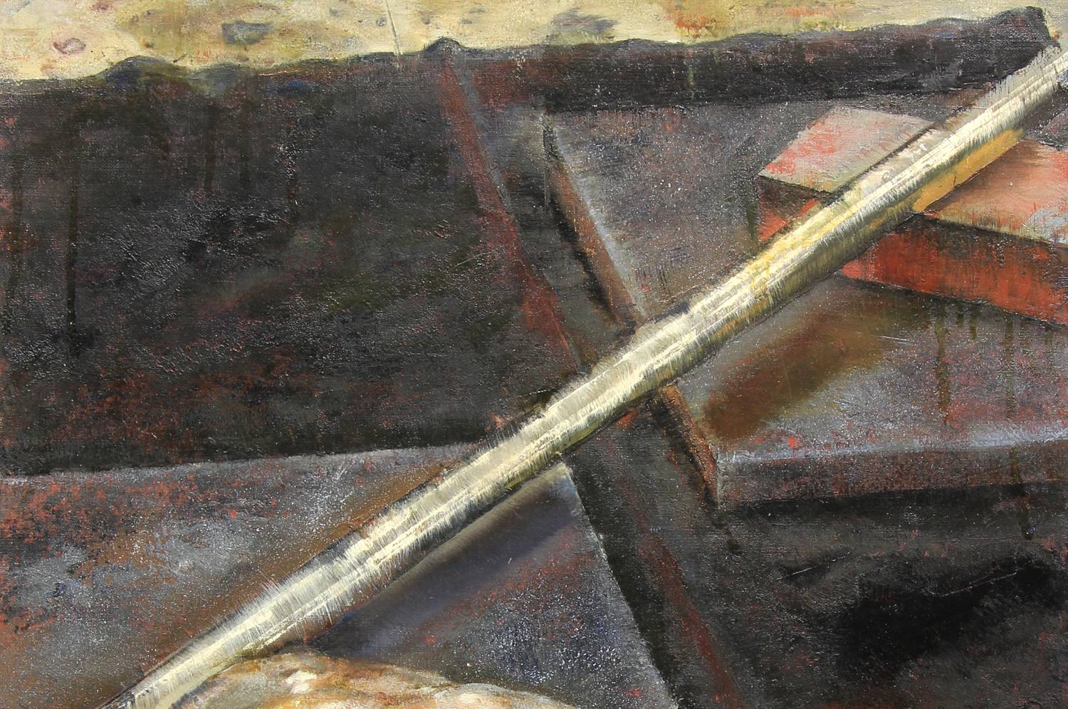 金属と石を描いた油絵/An oil painting depicting metal and stone