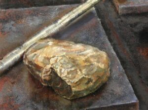 金属と石を描いた油絵/An oil painting depicting metal and stone