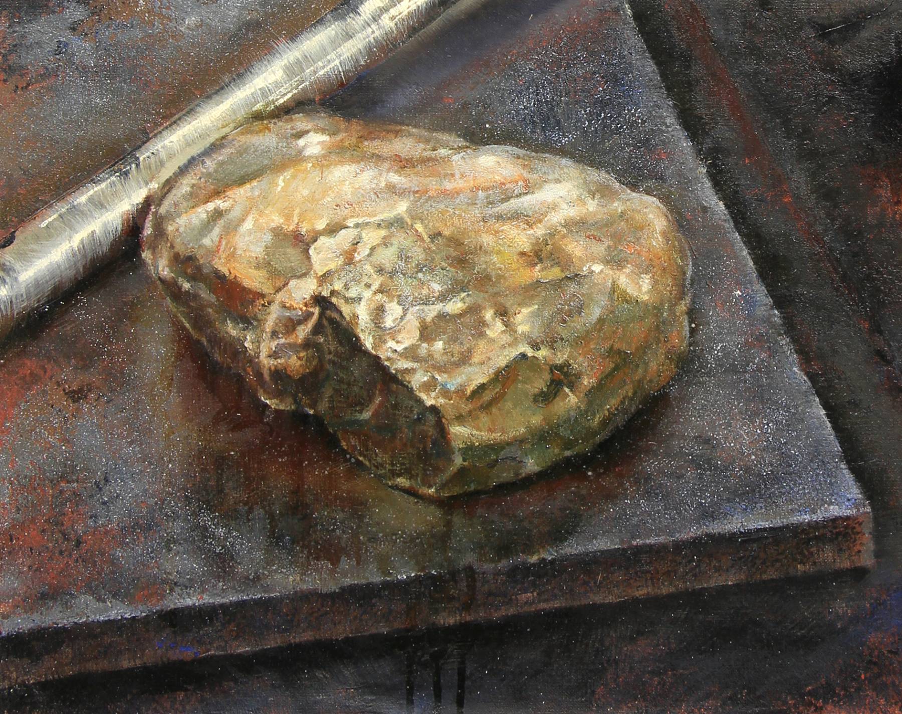 金属と石を描いた油絵/An oil painting depicting metal and stone